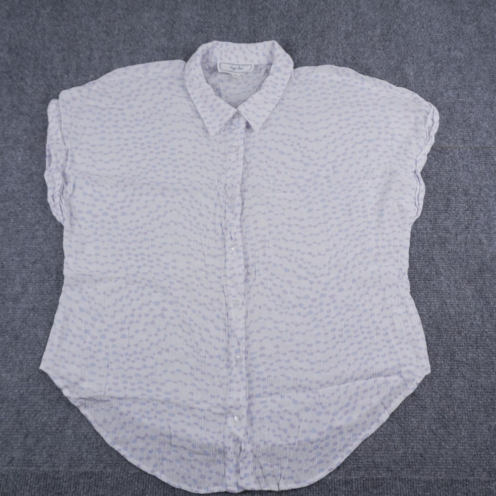 Hippie Rose Button Down Shirt Womens XL White Purple Abstract Dot‎ Gauze Top